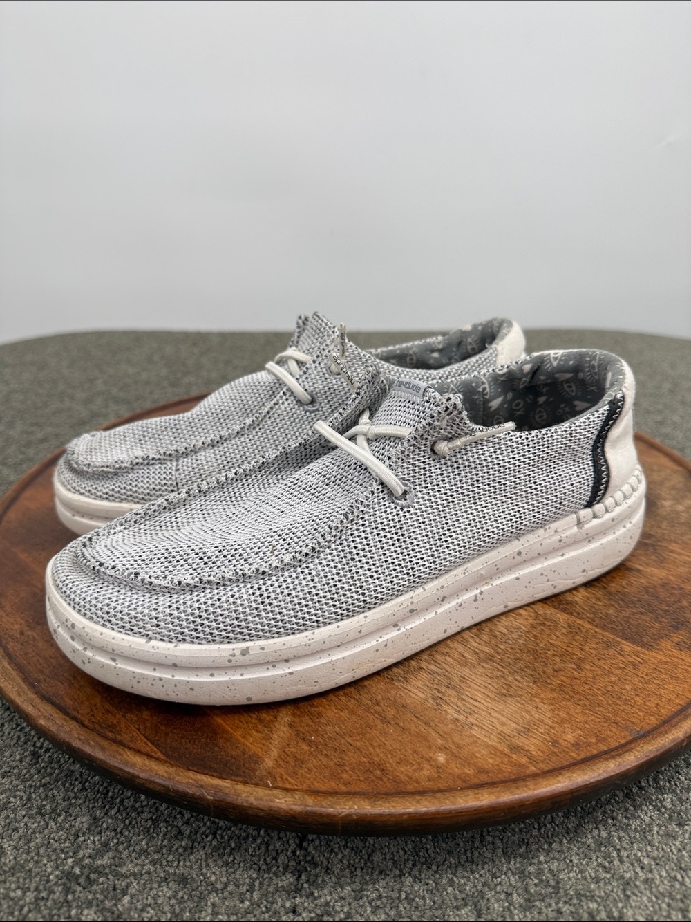 Hey Dude Shoes Wm 8 Wendy Rise Sox Stone White Slip On Moccasin Sneakers